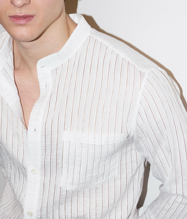 Remi-Cotton Stripe Shirt - White on White