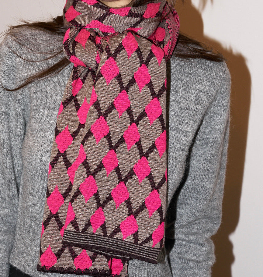 Mirri - Knitted Jacquard Scarf- Pink - F