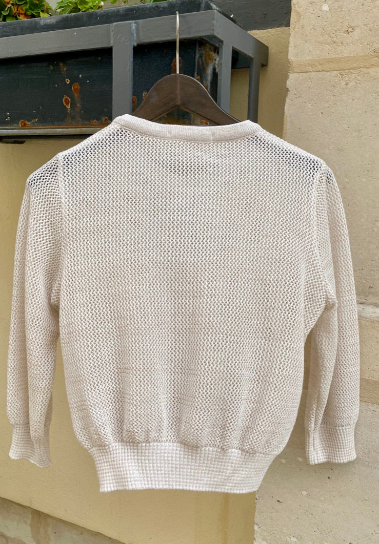 Orfea-Mesh Knit Crop Cardigan-Metallic Off White