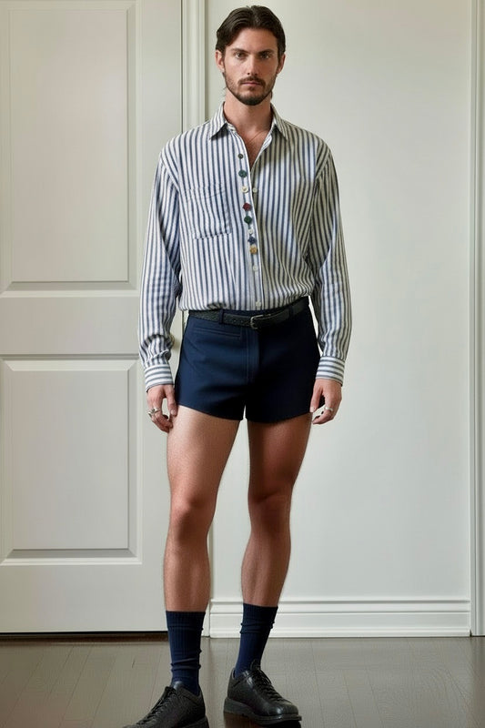 Alec - Oxford Stripe Shirt with mismatched rare buttons