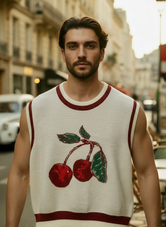 Elijah - Oversized Cherry Jacquard Soft Vest