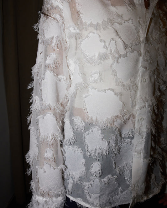 Willow - Oversized Fringed Organza Shirt - White
