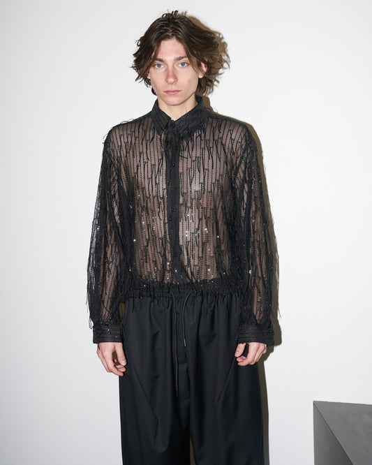 Chelsea - Sequin Fringed Tull Shirt - Black - M