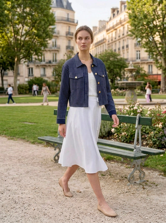 Mira - Cropped Pinstripe Jacket - Navy