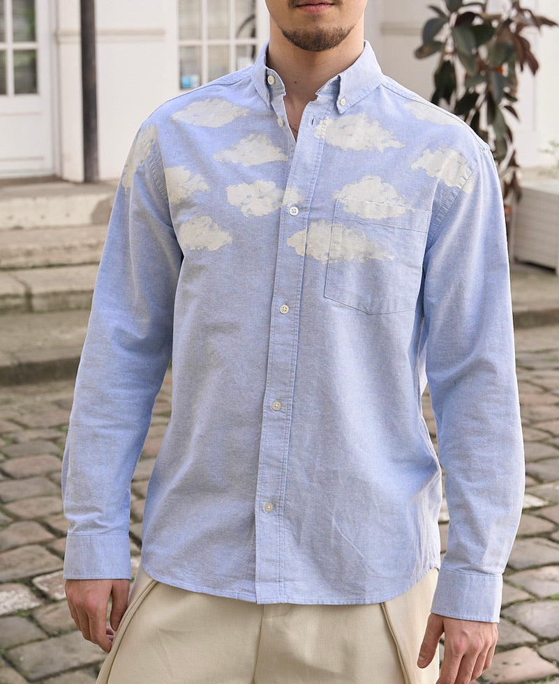 Gavin - Oxford Shirt with Hand Printed Clouds