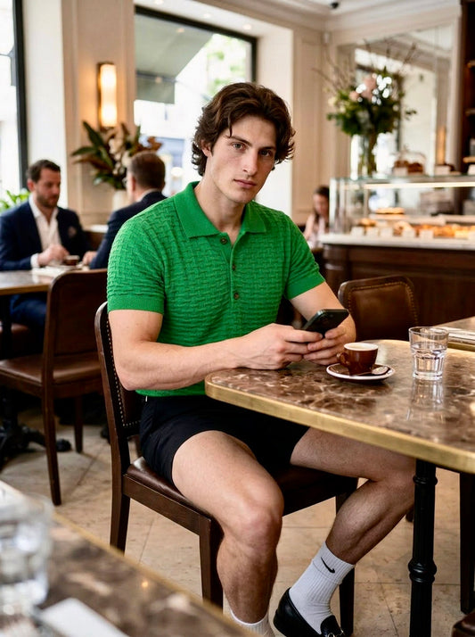 Peter - Basket-Weave Knitted Polo Shirt - Grass Green
