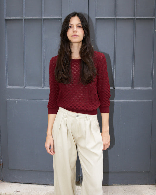 Sade - Texture Lace Knit light Sweater - Dark Cherry