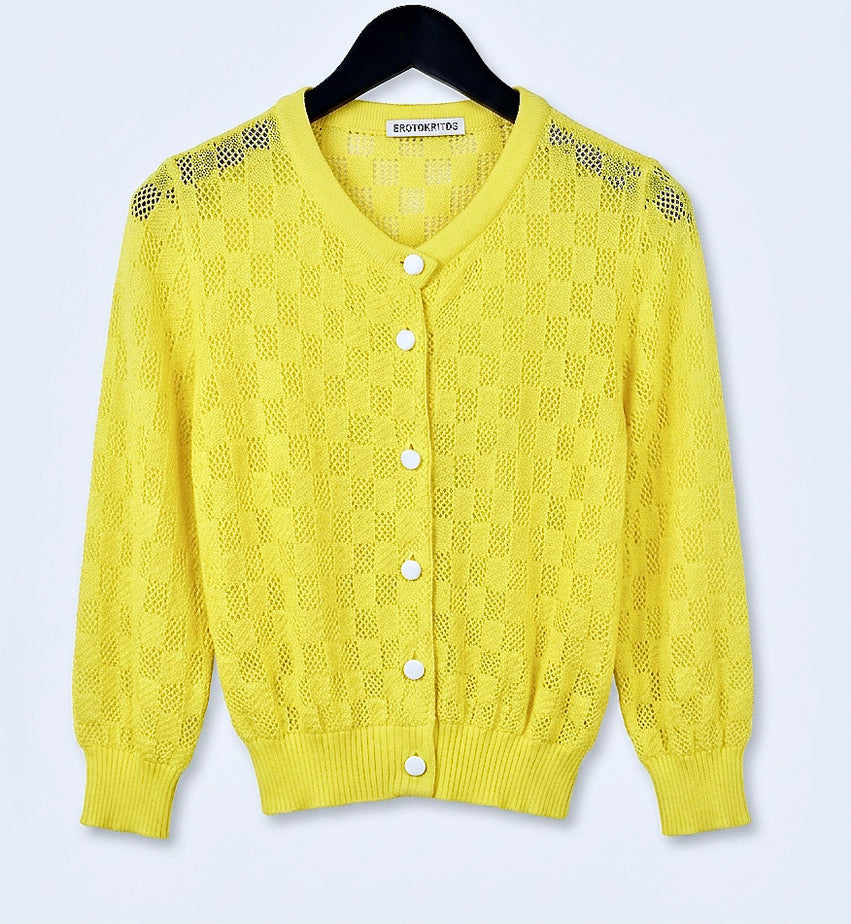 Orfea - Openwork Silk-Cotton Cropped Cardigan - Yellow