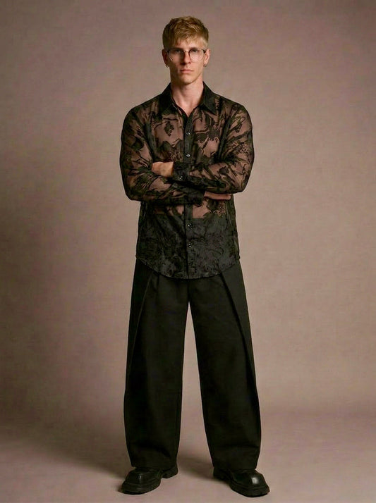 Wim - Sheer Floral Jacquard Silk-Blend Organza Shirt - black