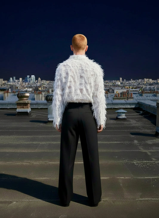 Wanda - Oversized Fringed Organza Shirt - White