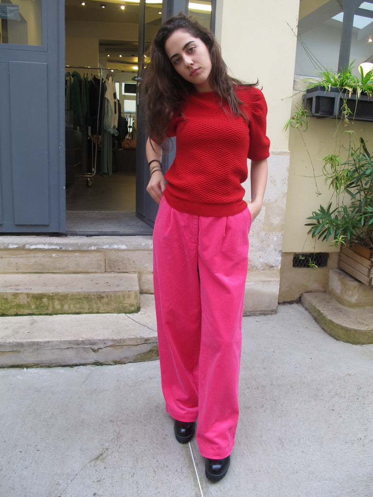 Filia Textured Sweater-Red