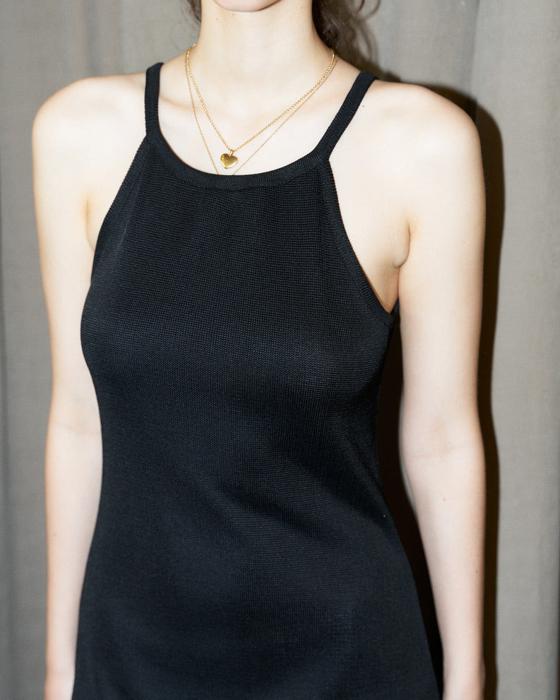 Naffi - Knitted Long Dress with Back Cut Outs - Black