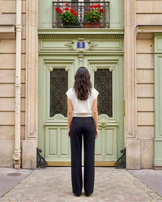 Amber - Straigt Leg Fluid Crepe Pants - Black