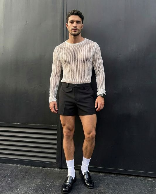 Brent - Open Knit long sleeve sweater- White