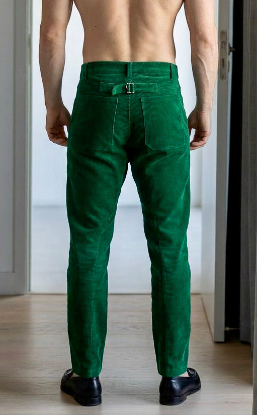 Dean - 1940s French Utility-Inspired Corduroy Trousers - Green