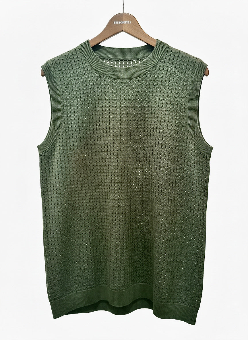 Pan - Sleeveless olive green knitted vest - Men