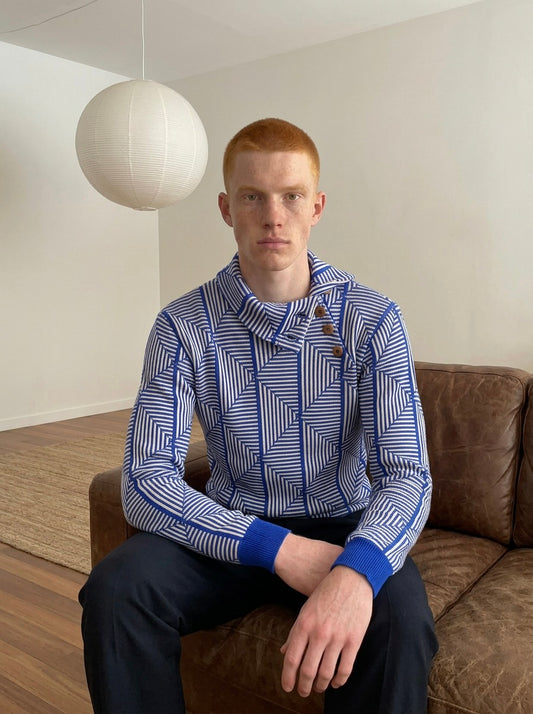 Loras - Diagonal Jacquard Sweater - Blue