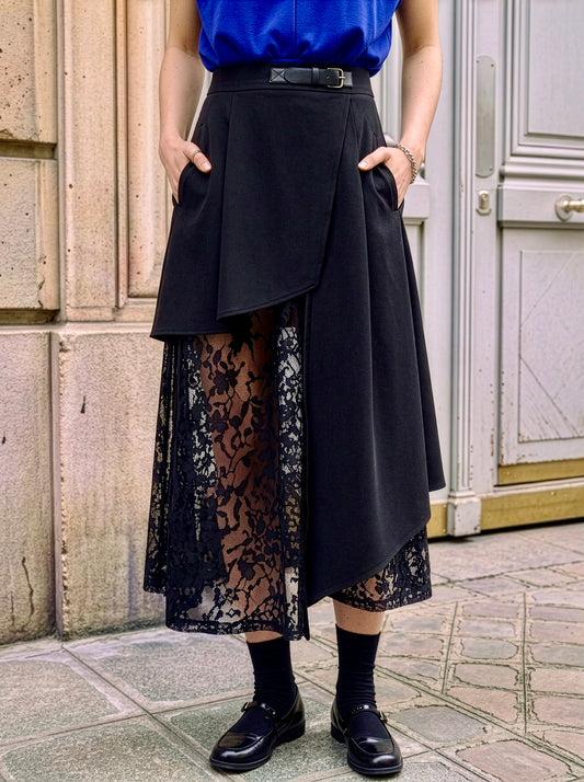 Kenzy - Asymmetric Skirt with Dévoré Lace Insert
