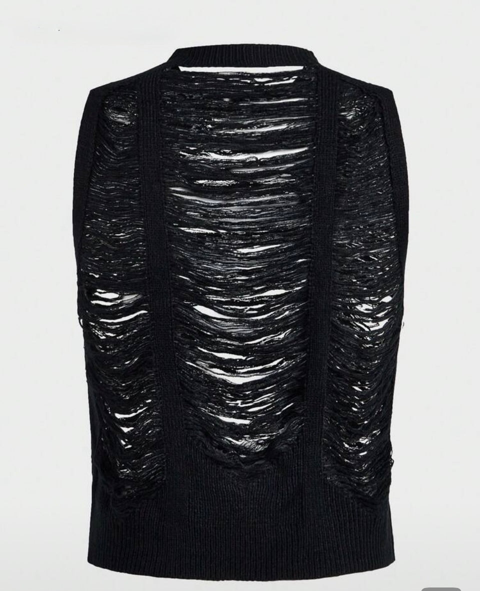 Amina - Distressed Open-Knit Vest - Woman