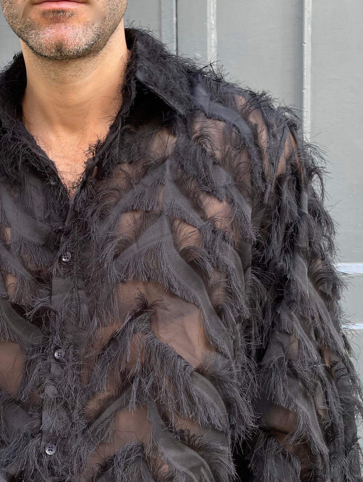 Wanda - Oversized Fringed Organza Shirt - Black