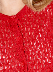 Vanity - Textured Lace Knit Cardigan - Red