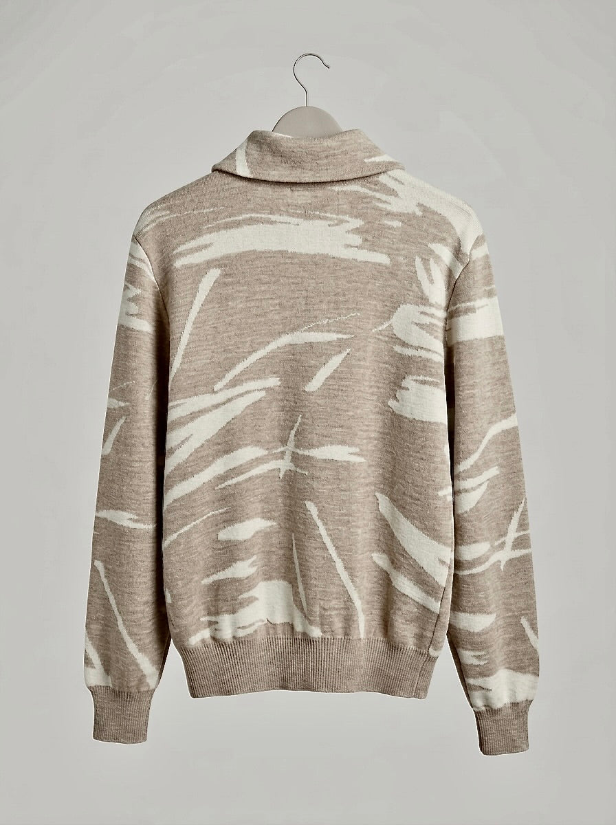 Loras - Paintbrush Jacquard Button - Neck Sweater