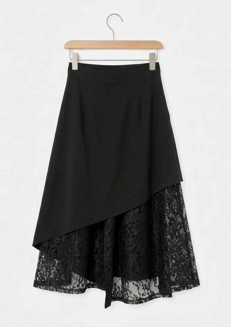 Kenzy - Asymmetric Skirt with Dévoré Lace Insert