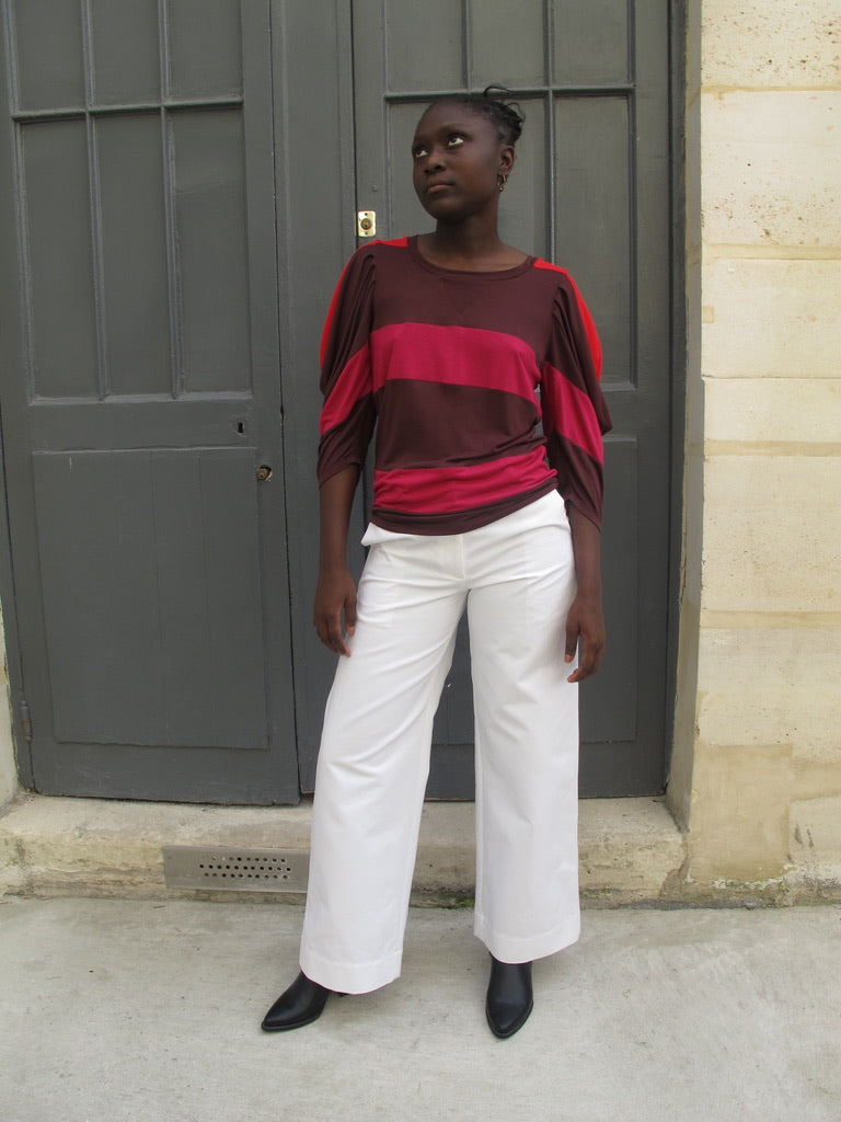 ICA - Panel Stripe Top with Pleated Sleeves
