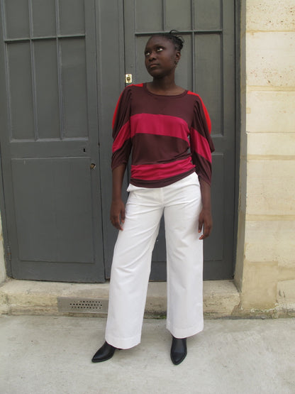 ICA - Panel Stripe Top with Pleated Sleeves