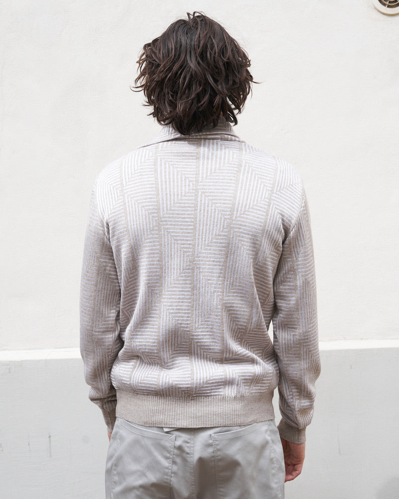 Loras - Geometric Jacquard Turtle Neck Sweater - Pearl