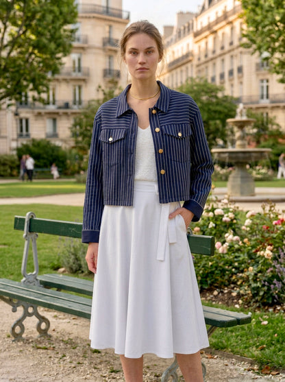 Mira - Cropped Pinstripe Jacket - Navy