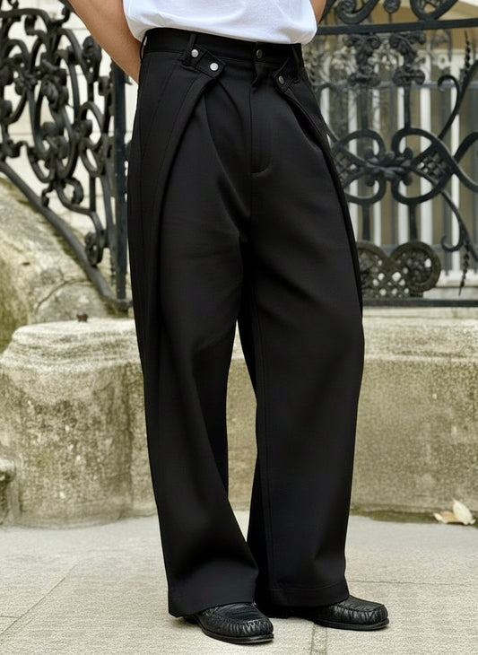 Zuri - Three Dimensional Pleated Pants - Black Twill