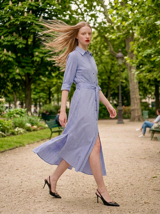 Vita - Bias-cut stripe shirt dress - Blue