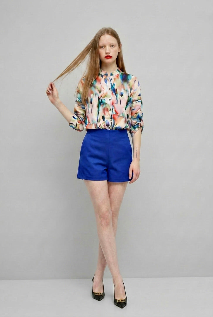 Holli - High Waist Tailored Shorts - Cobalt Blue