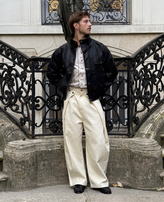 Zuri - Three Dimensional Pleated Pants - Ecru