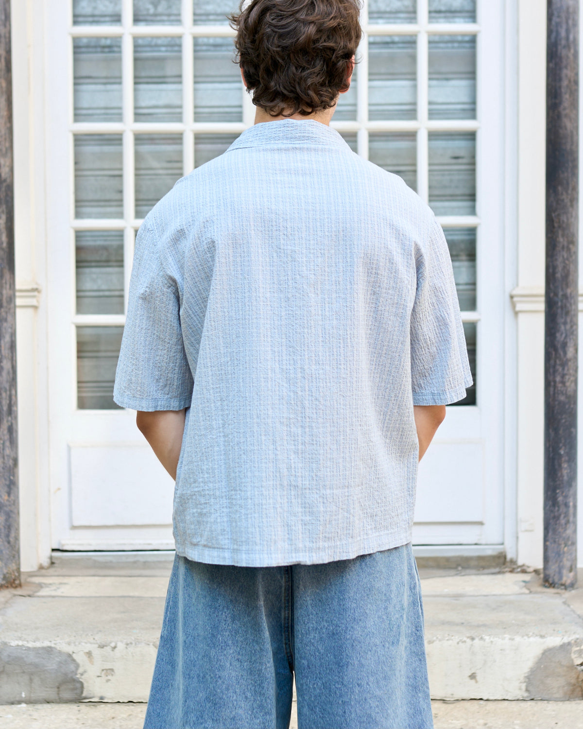 Babala - Seersucker Crop Shirt with Mismatched Vintage Buttons