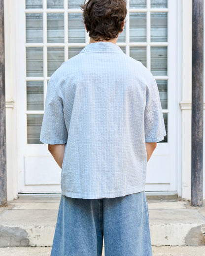 Babala - Seersucker Crop Shirt with Mismatched Vintage Buttons