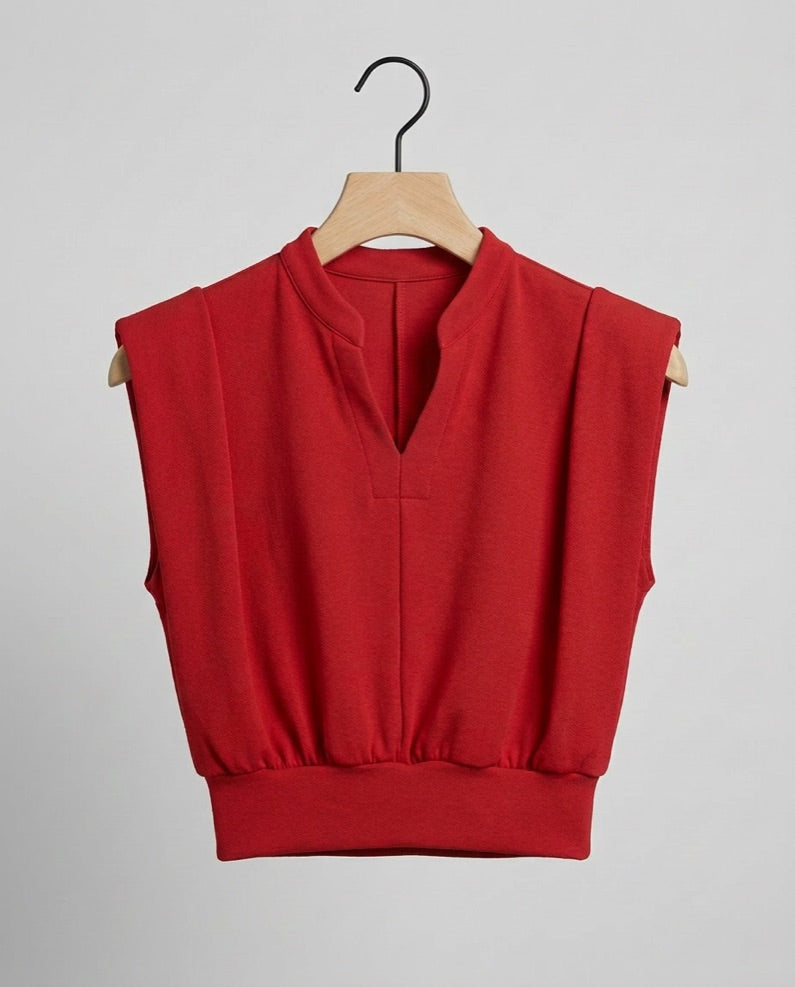 Trish - Structured Shoulder Pad Top - Red