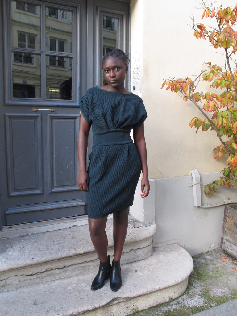 Faryn - Textured Knitted Dress - Dark Green