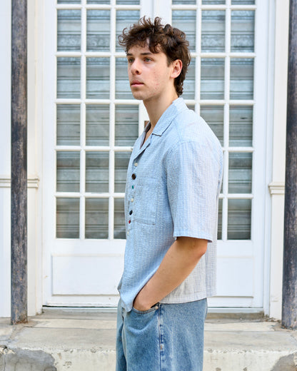 Babala - Seersucker Crop Shirt with Mismatched Vintage Buttons