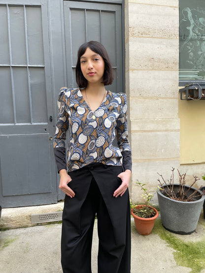 Cassiopee - Woven Jacquard Fruit Pattern Top