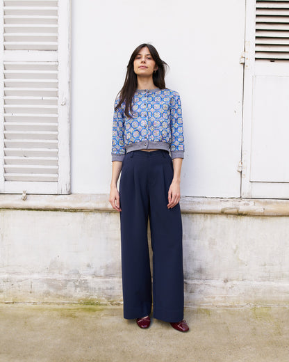 Daenerys-Wide Leg Pleated Pants - Navy