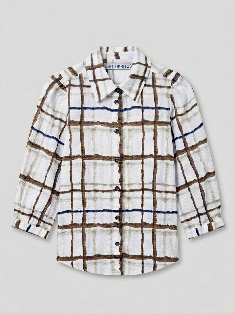 Trixie - Seersucker Shirt With Puffy Sleeves - Plaid