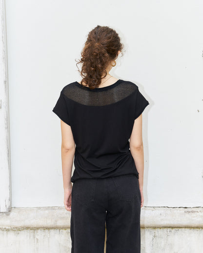 Orsa - Jersey Top with mesh inserts - Black
