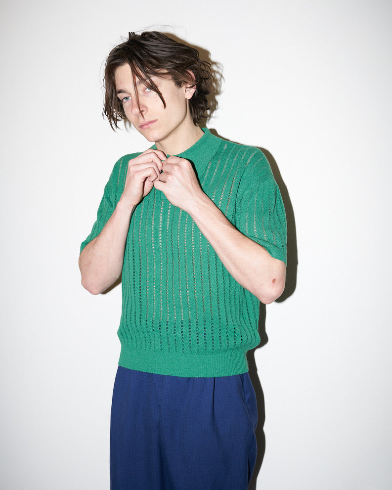Wesley - Crepe Knit Polo Shirt - Green
