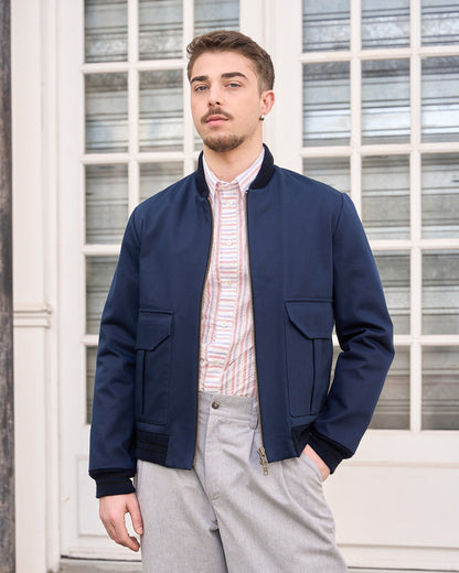 Liam - Tight-Woven Gabardine Bomber Jacket - Navy