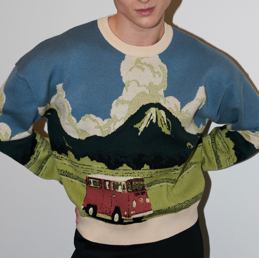 Jack - Landscape Jacquard Warm Sweater - Blue