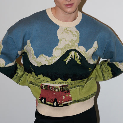 Jack - Landscape Jacquard Warm Sweater - Blue