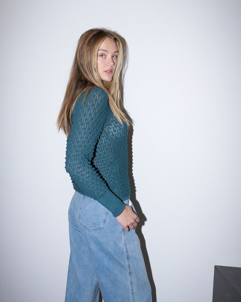 Violet - Textured Lace Knit Top - Green