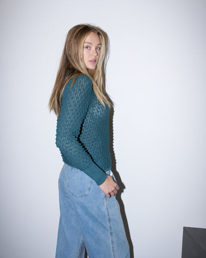 Violet - Textured Lace Knit Top - Green